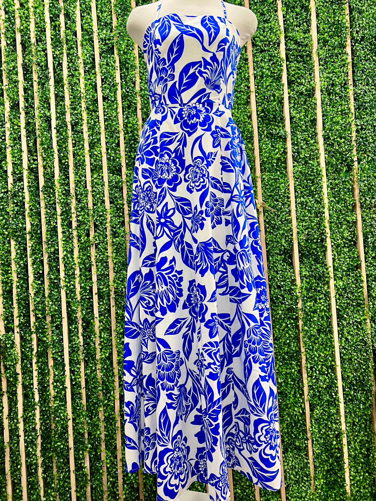 Ivory Blue Floral Square Neck Maxi Dress