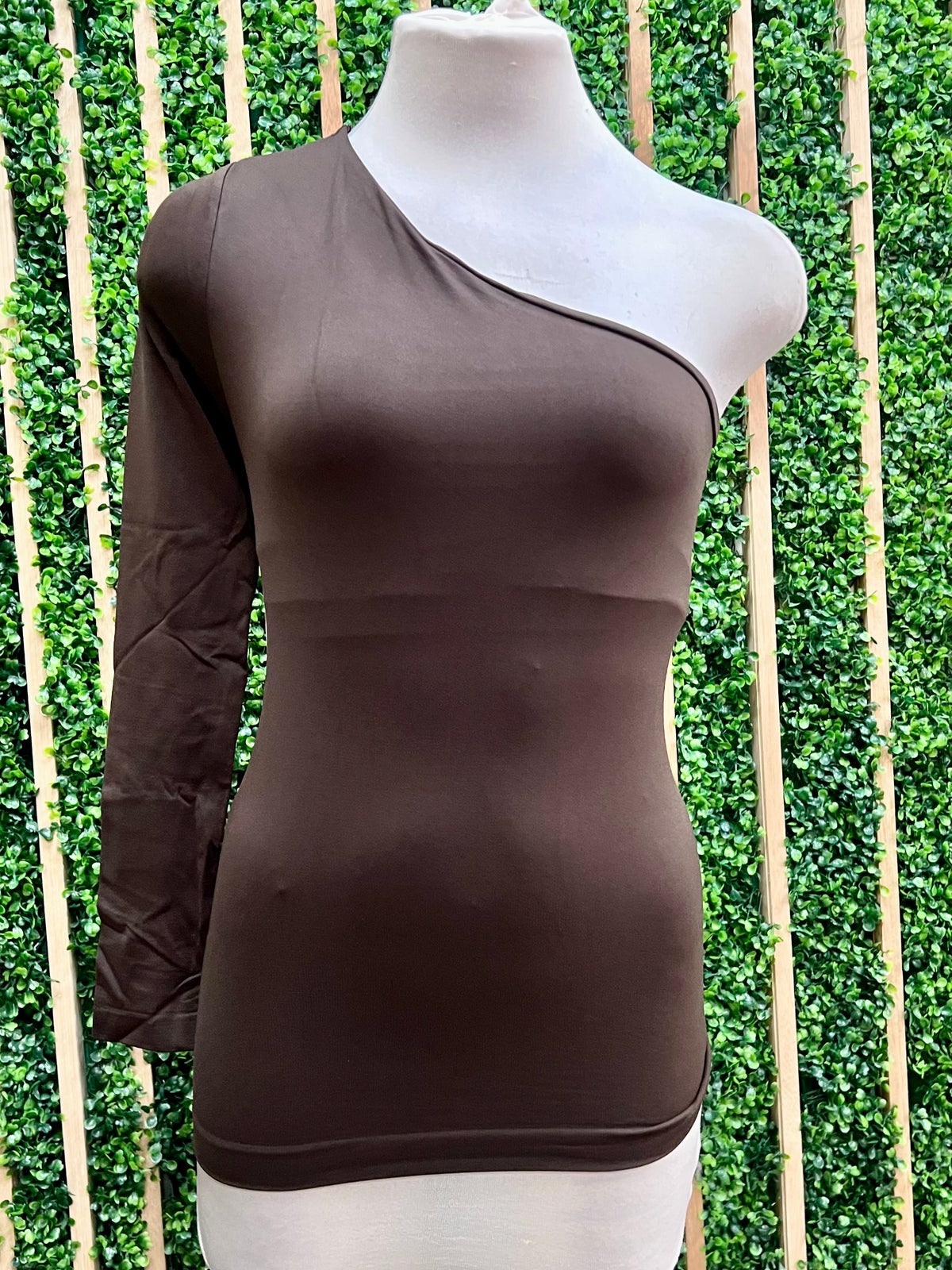 One Shoulder Long Sleeve Fitted Top – Multiple Colors