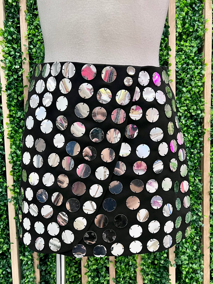 Mirror Sequin Wrap Short Skirt