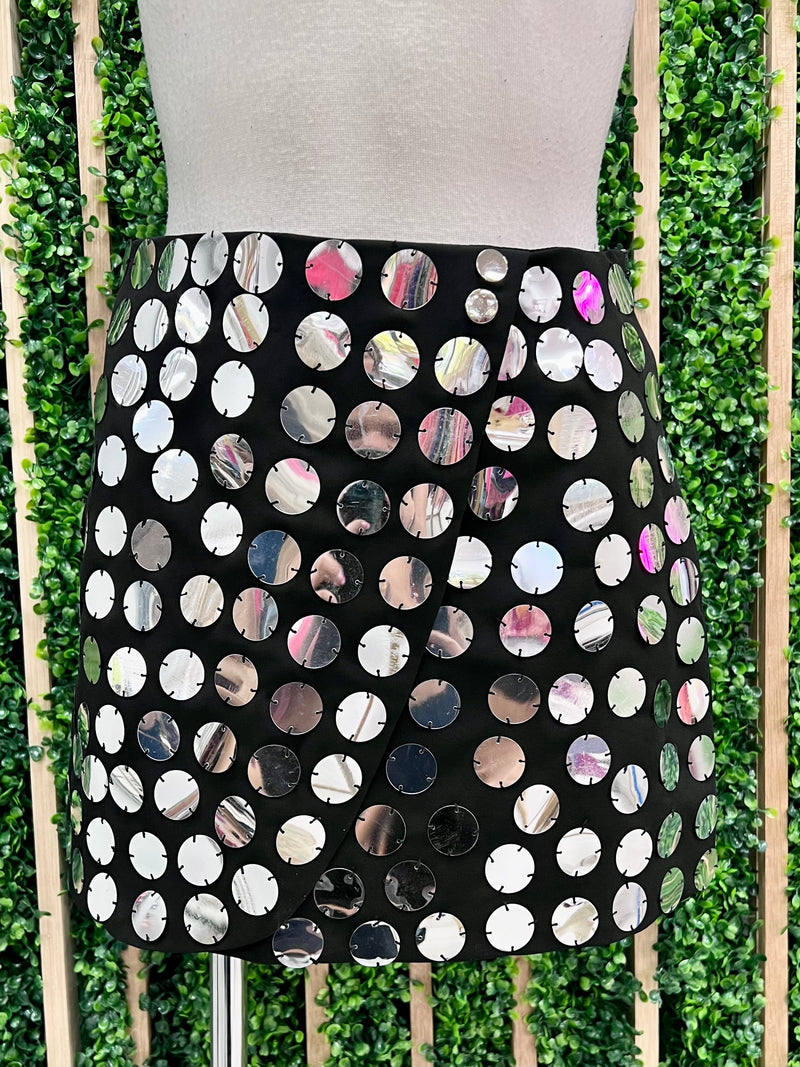 Mirror Sequin Wrap Short Skirt