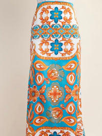 Blue Vines Satin Midi Skirt