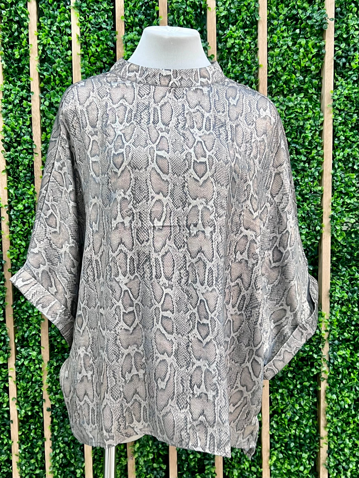 Snake Print Mock Neck Loose Fit Blouse