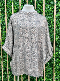 Snake Print Mock Neck Loose Fit Blouse