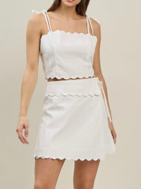 White Scallop Edged Strapless Crop Top