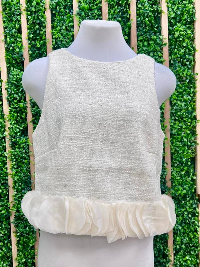 Exquisite Circle Trim Ivory Tweed Top