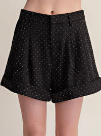 Rhinestone Cuffed Pleated Trouser Shorts