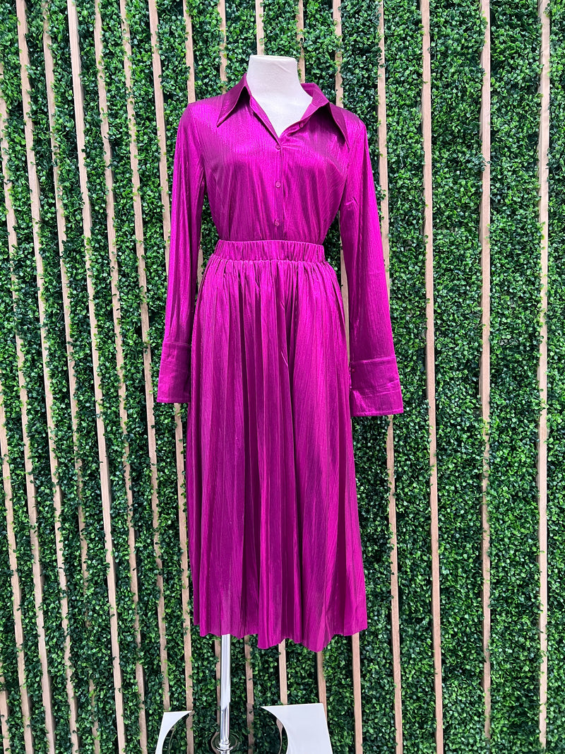 Iridescent Pleated Midi Skirt
