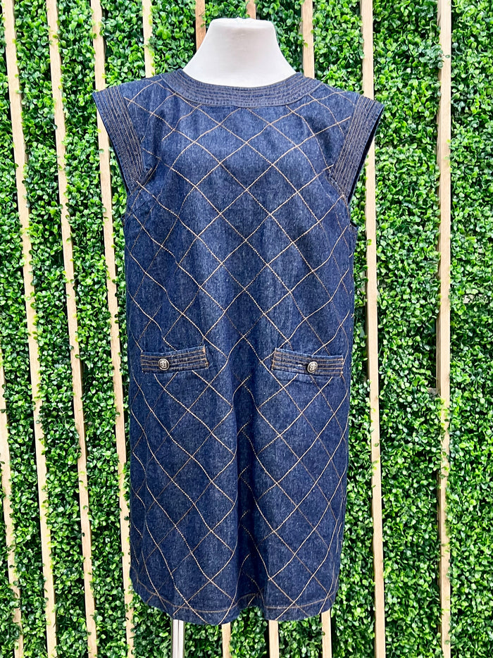 Dark Denim Quilted Short Dress