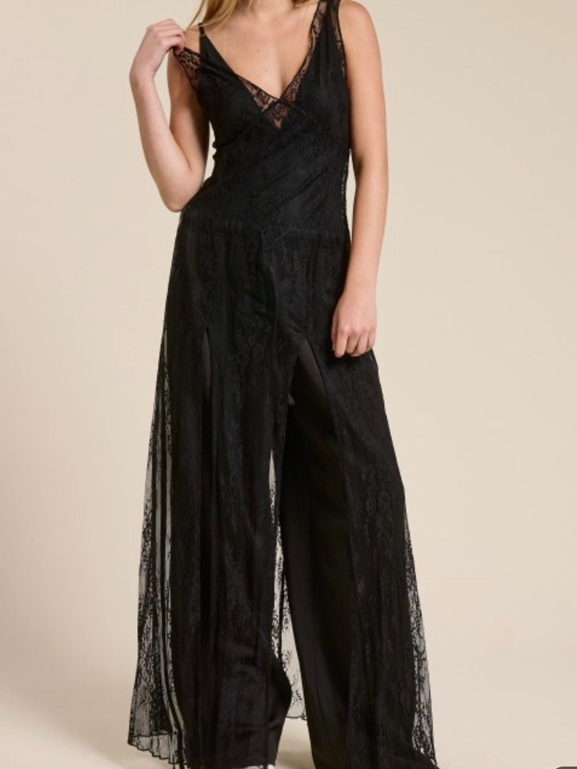 Black Lace V Neck Bodysuit Dress