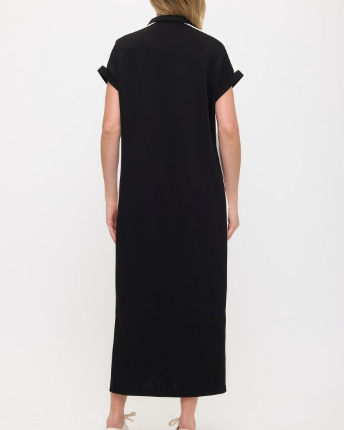 Side Stripe Collared Scuba Modal Midi Dress