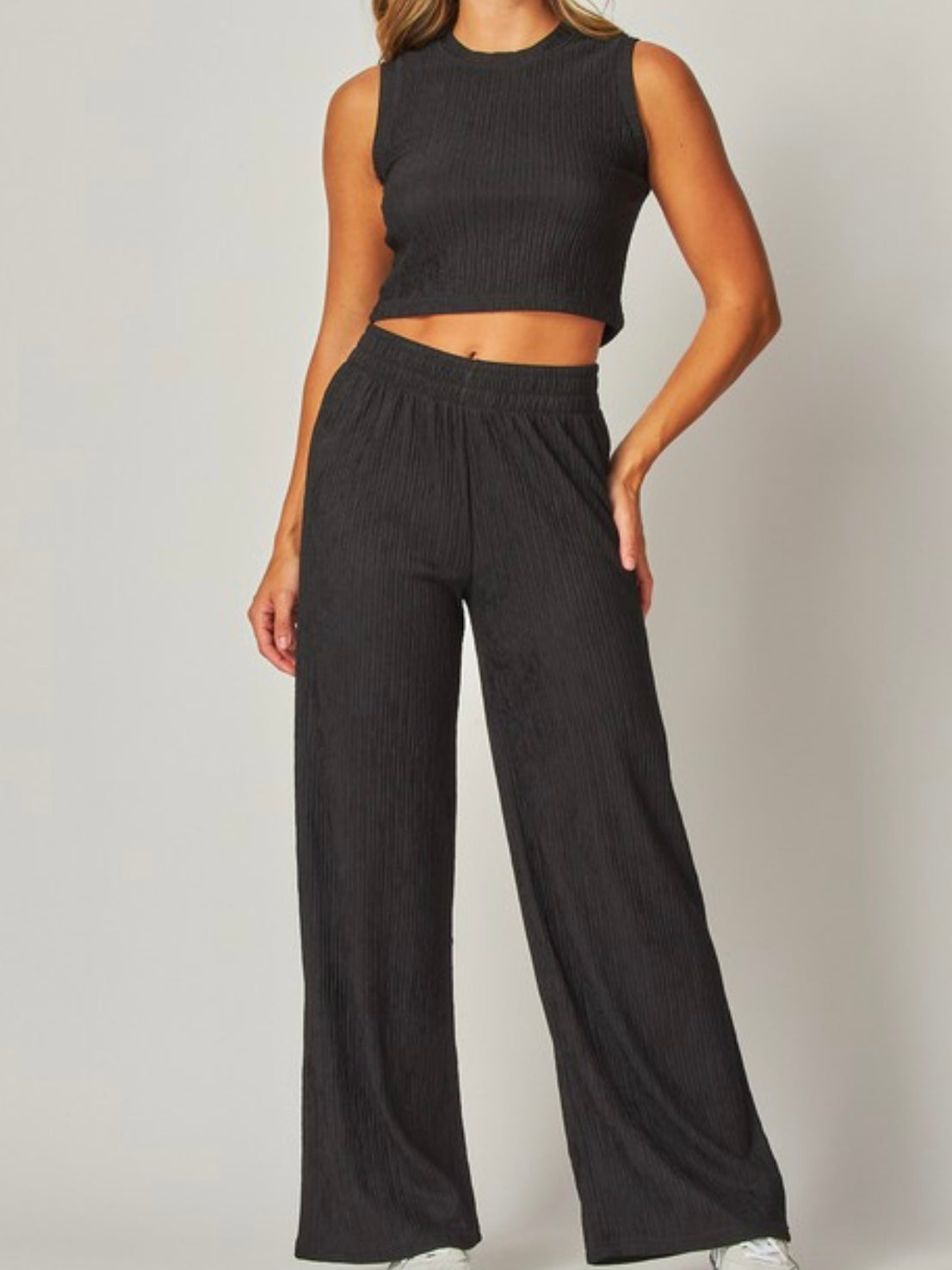 Crinkle Textured Crop Pant Set