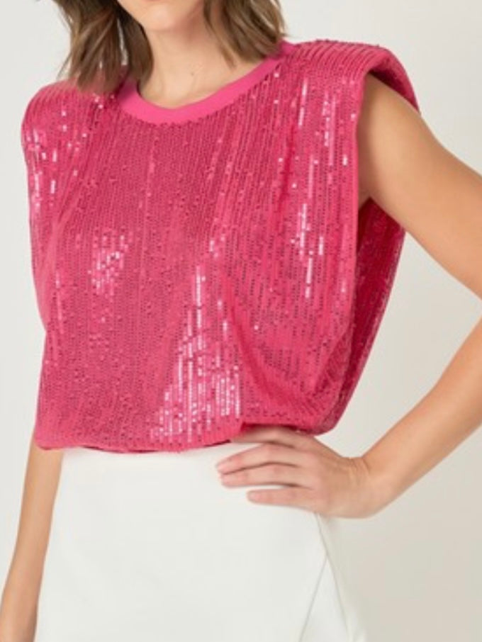 Sequin Shoulder Pad Top