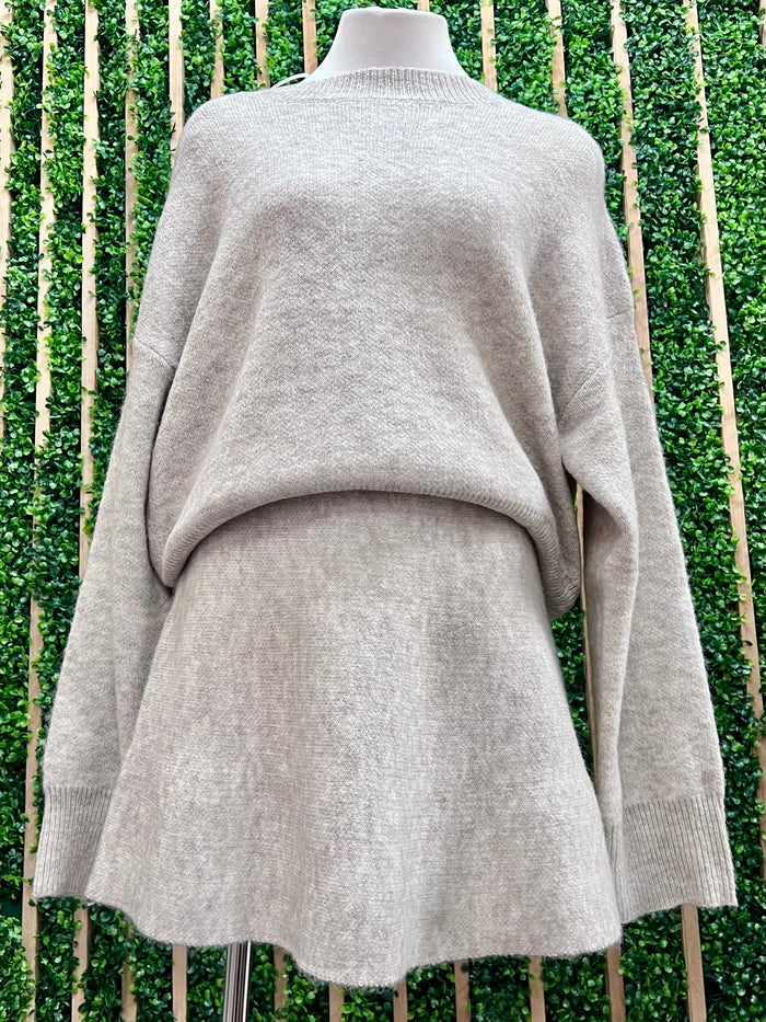 Oatmeal High Neck Pullover Sweater Set