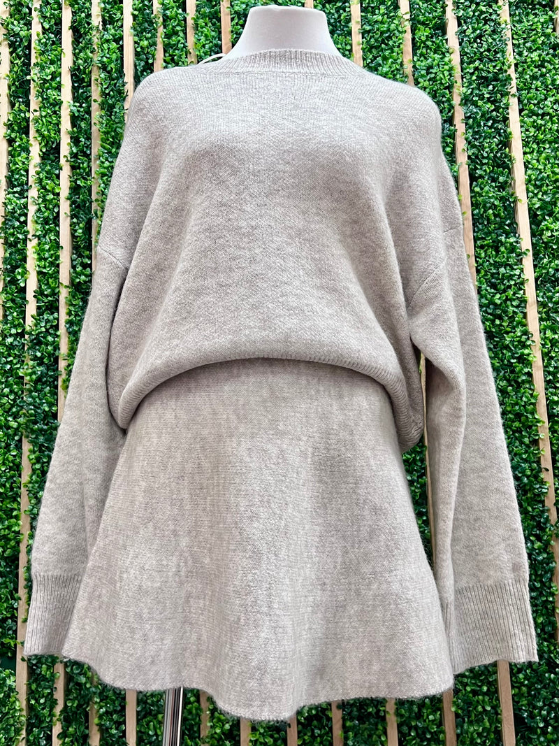 Oatmeal High Neck Pullover Sweater Set
