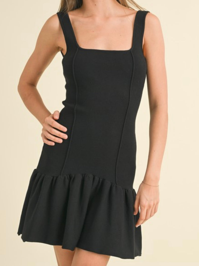 Black Sleeveless Drop Waist Knit Short Dress