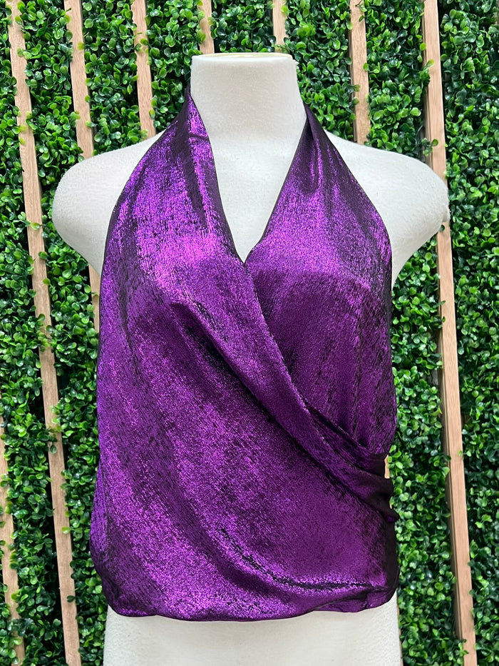 Purple Lurex Halter Neck Top
