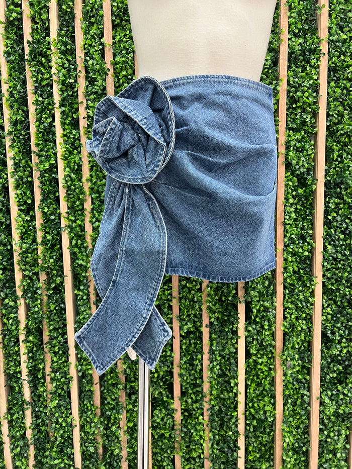 Flower Detail Denim Skirt