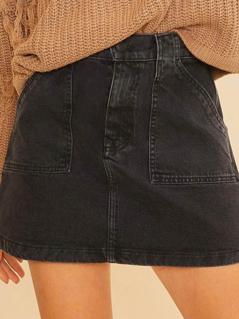 Black Denim Cargo Skirt