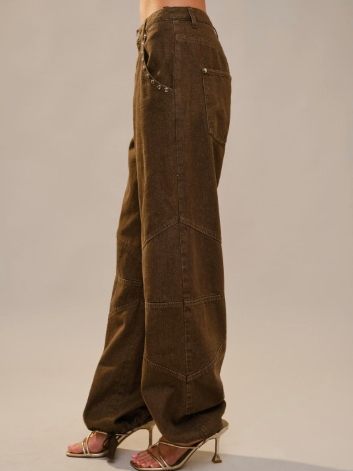 Brown Studded Drawstring Hem Jogger