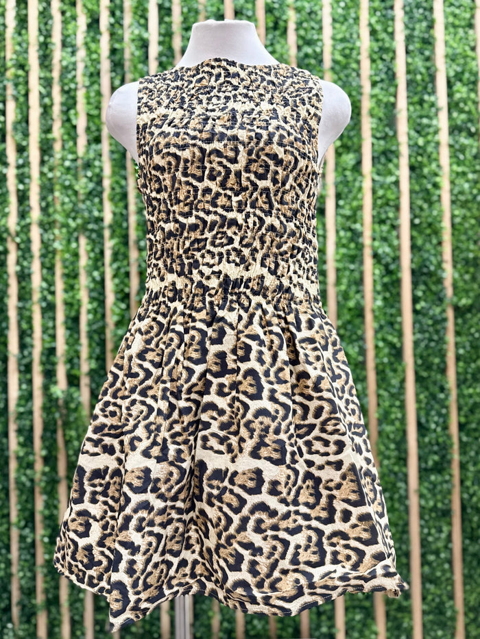 Leopard Print Smocked Short Dress