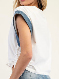 Denim Star and Trim Sleeveless Top