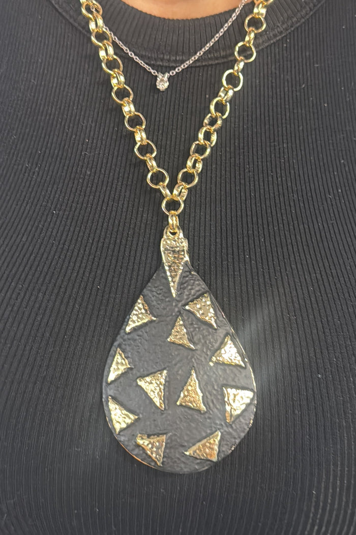 Noir Geo Teardrop Pendant Necklace