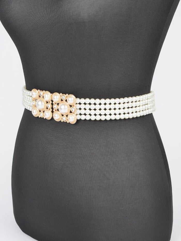 Double Square Buckle Pearl Belt