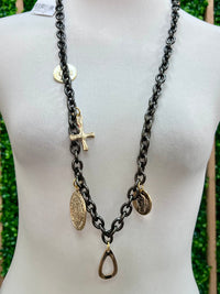 Emolo Long Black Charm Necklace