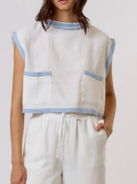 Ivory Blue Textured Pocket Detail Blouse