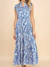 Blue Paisley Tiered Ruffled Maxi Dress