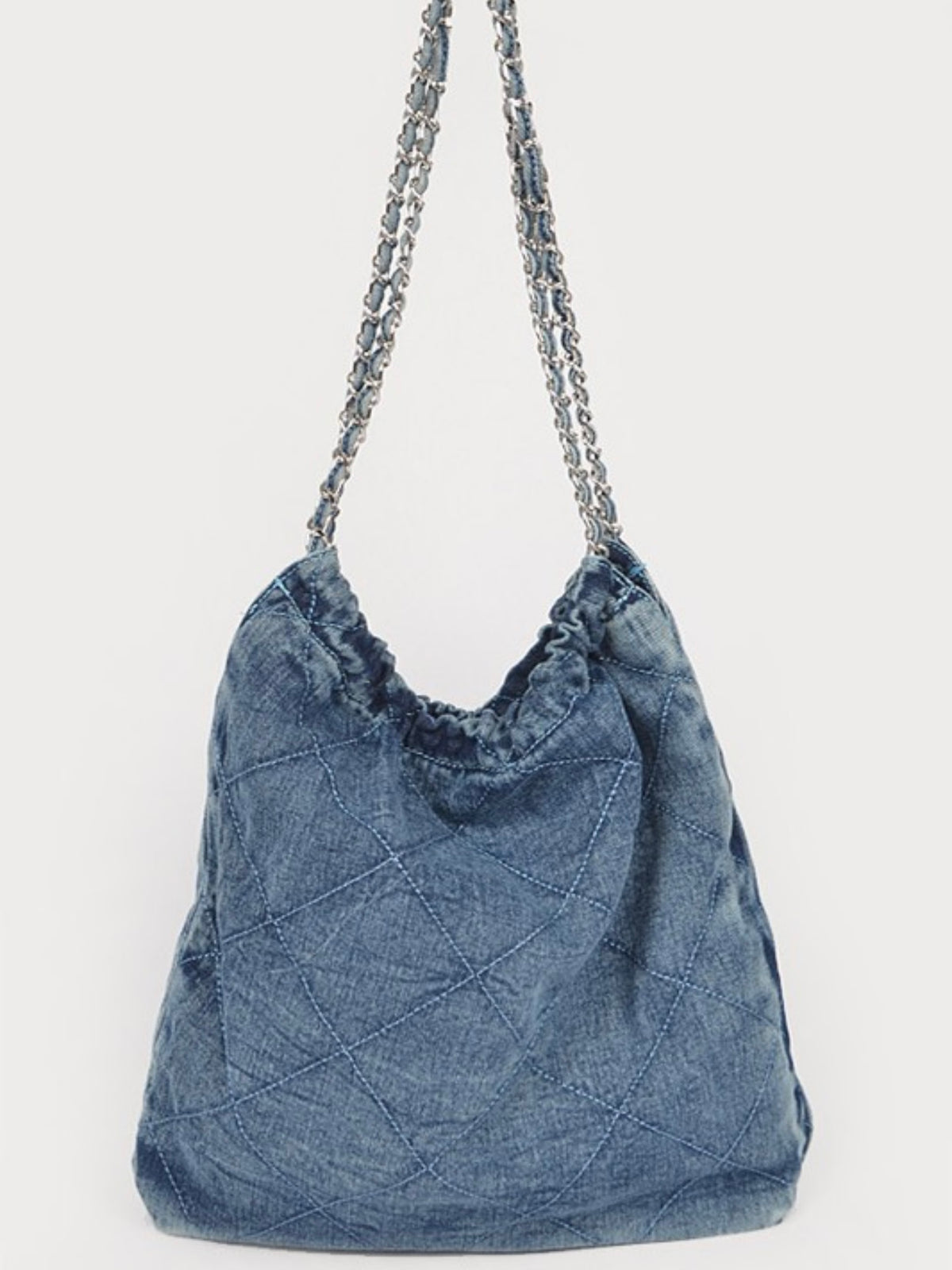 Large Quilted Denim Chain Bag