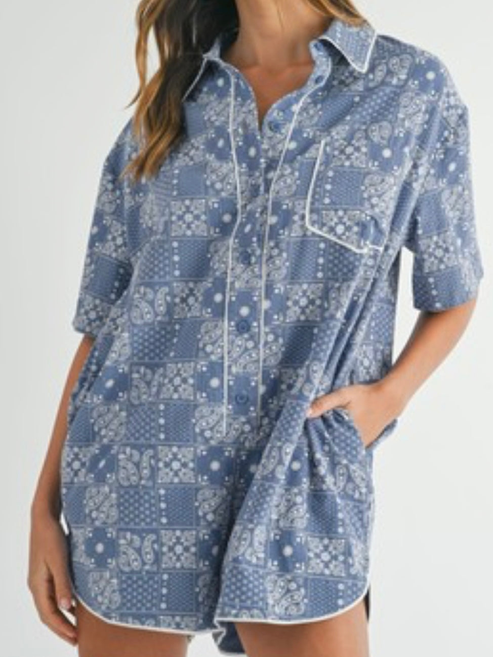 Blue Paisley Loose Fit Romper