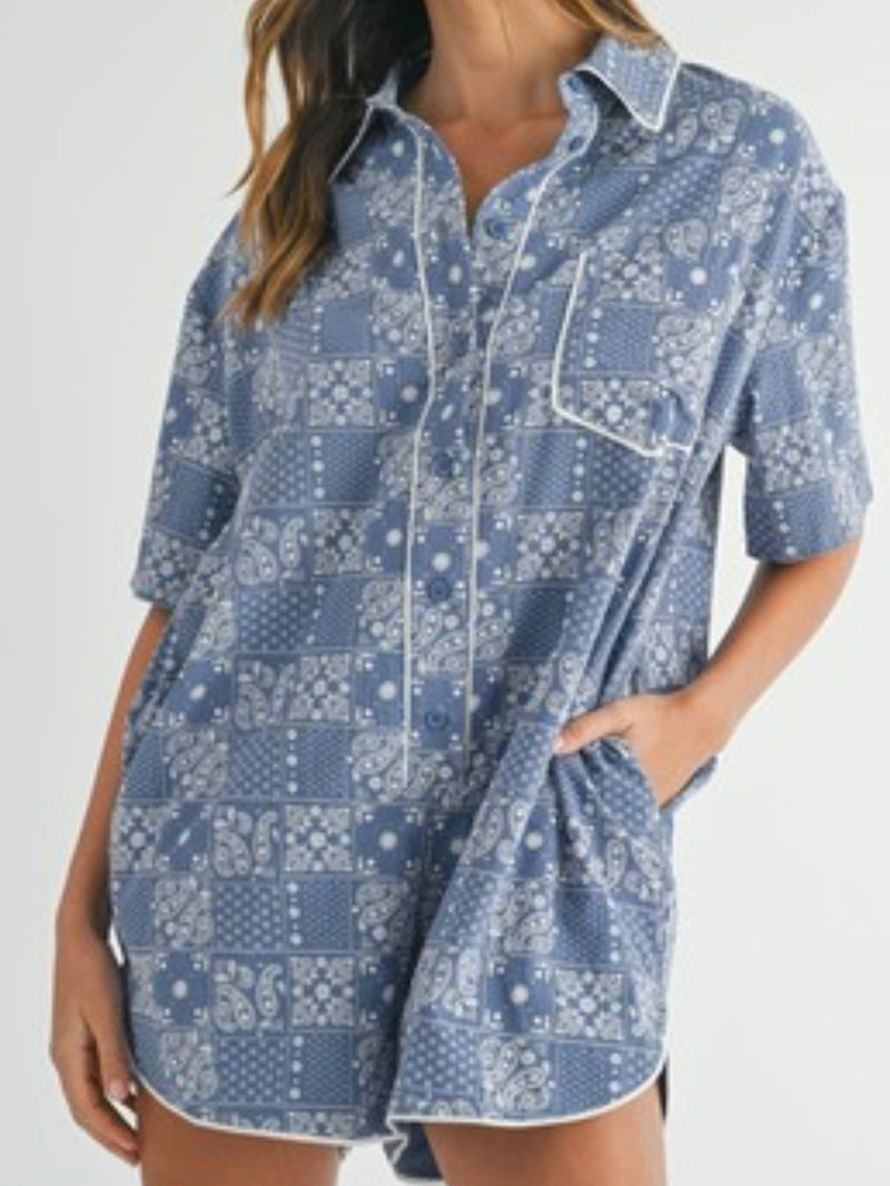 Blue Paisley Loose Fit Romper