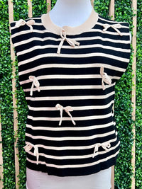 Stripe Contrast Ribbon Sleeveless Sweater Top