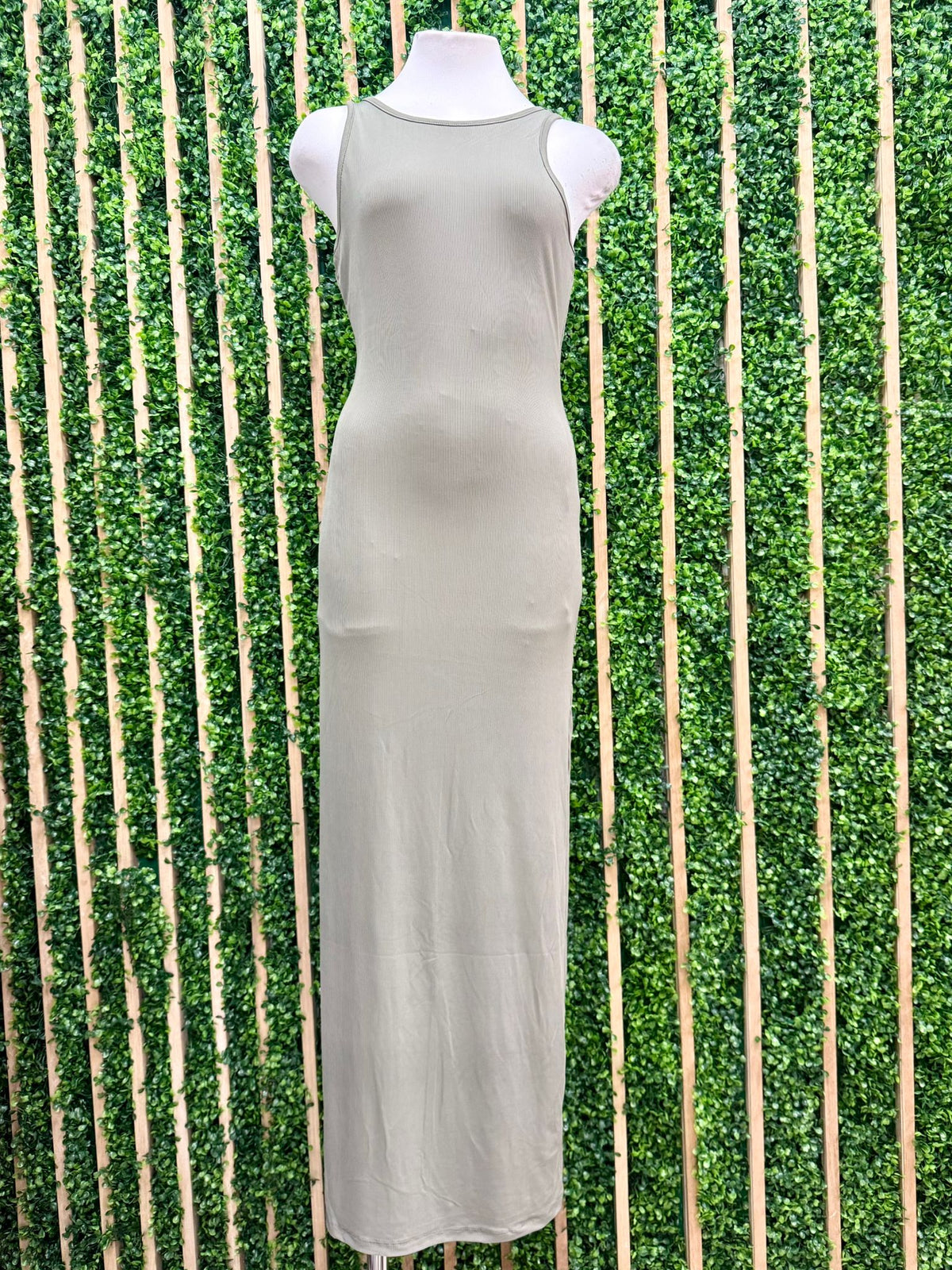 Fade Olive Scoop Back Maxi Tank Ribbed Dress
