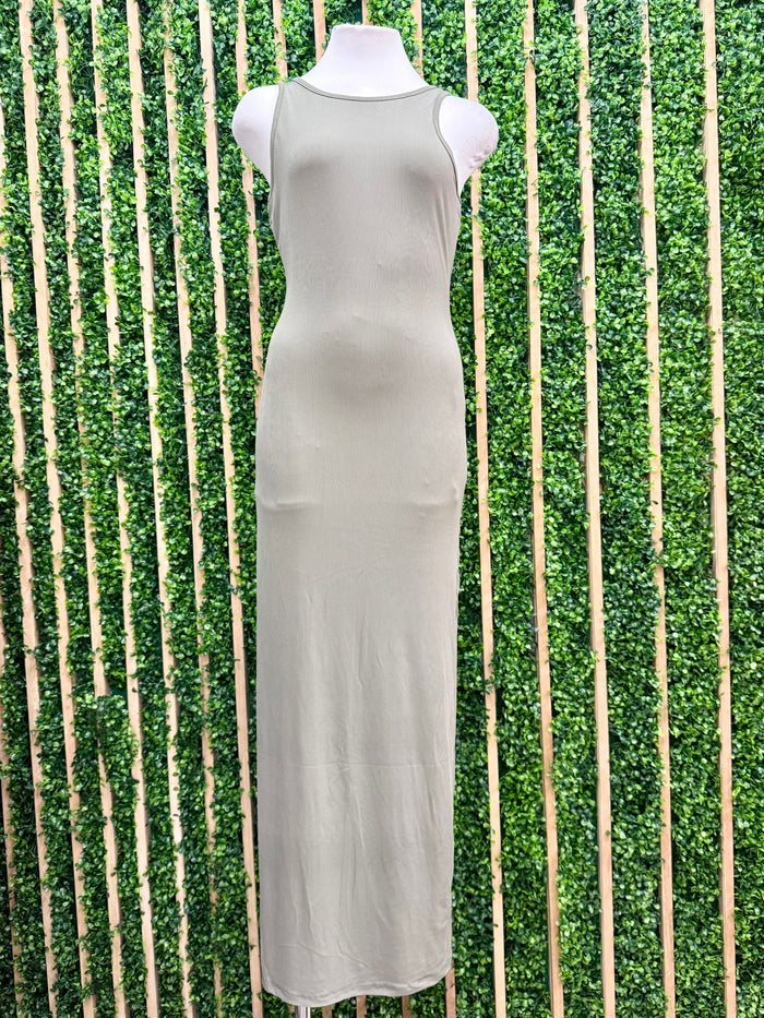 Fade Olive Scoop Back Maxi Tank Ribbed Dress