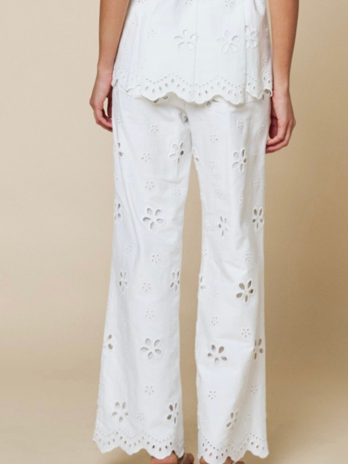 Elegant White Eyelet Wide Leg Pants