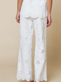 Elegant White Eyelet Wide Leg Pants