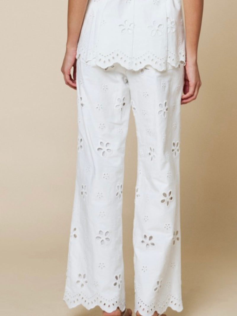 Elegant White Eyelet Wide Leg Pants