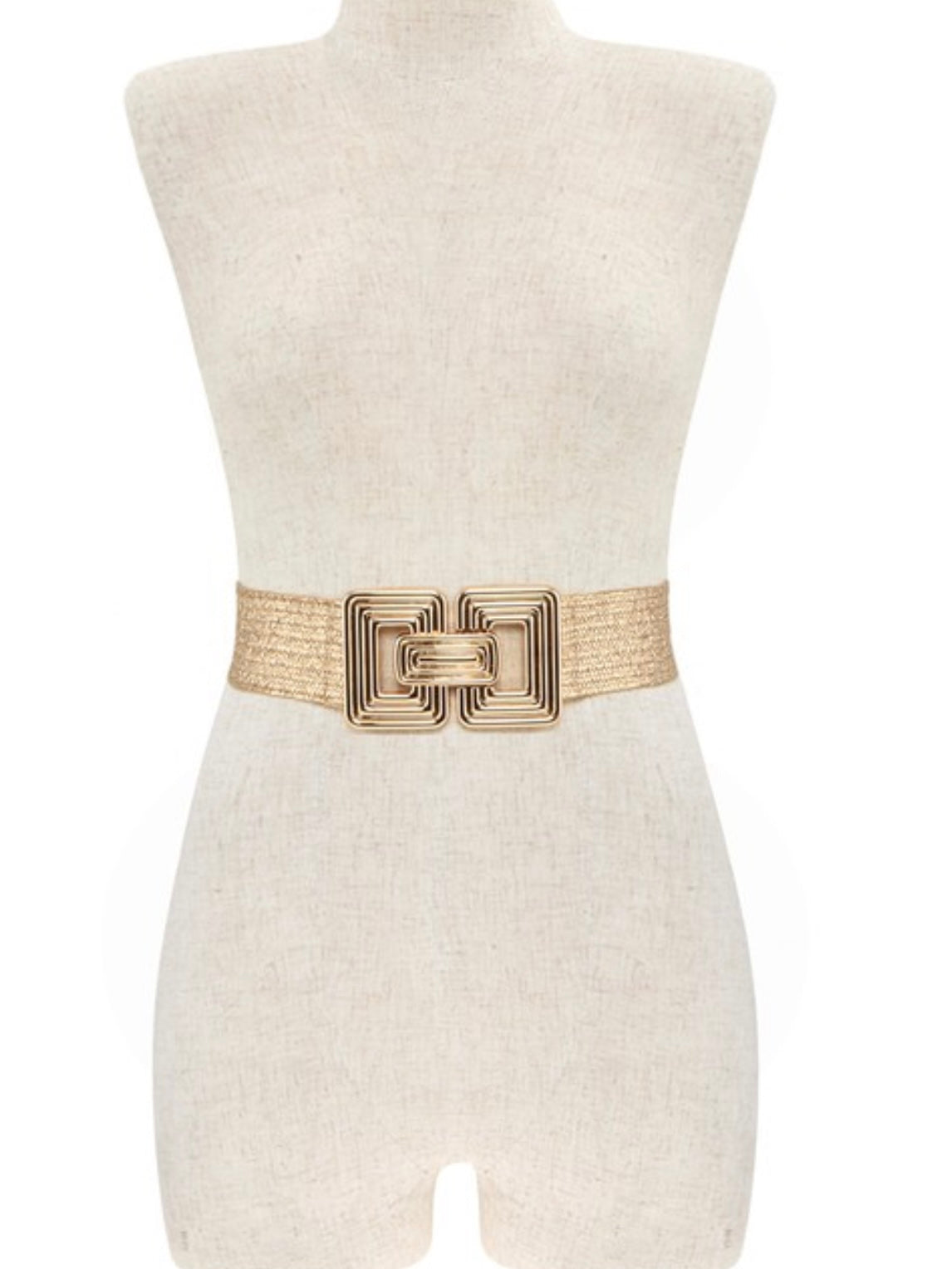 Ribbed Square Buckle Raffia Belt