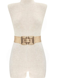 Ribbed Square Buckle Raffia Belt