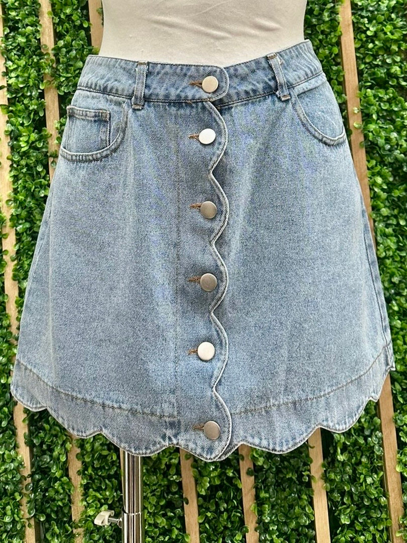 Denim Scalloped Short Skirt