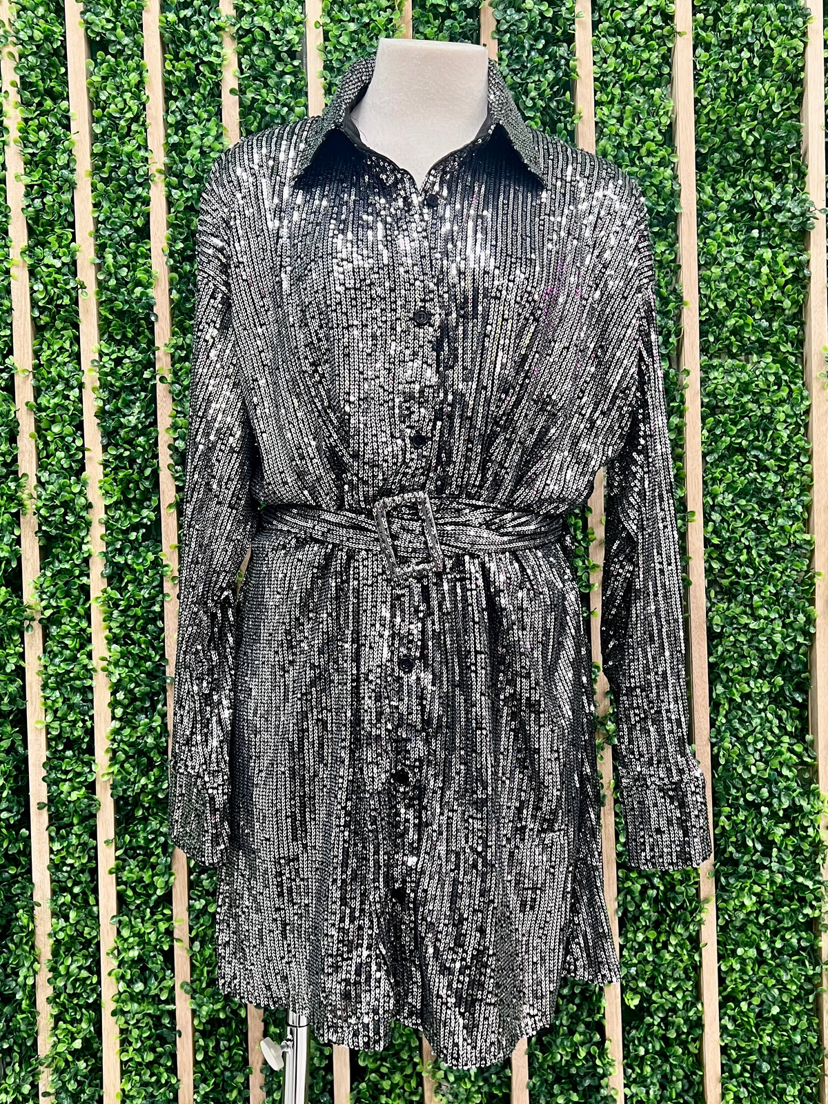 Black Silver Sequin Blouse Dress