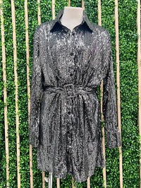 Black Silver Sequin Blouse Dress