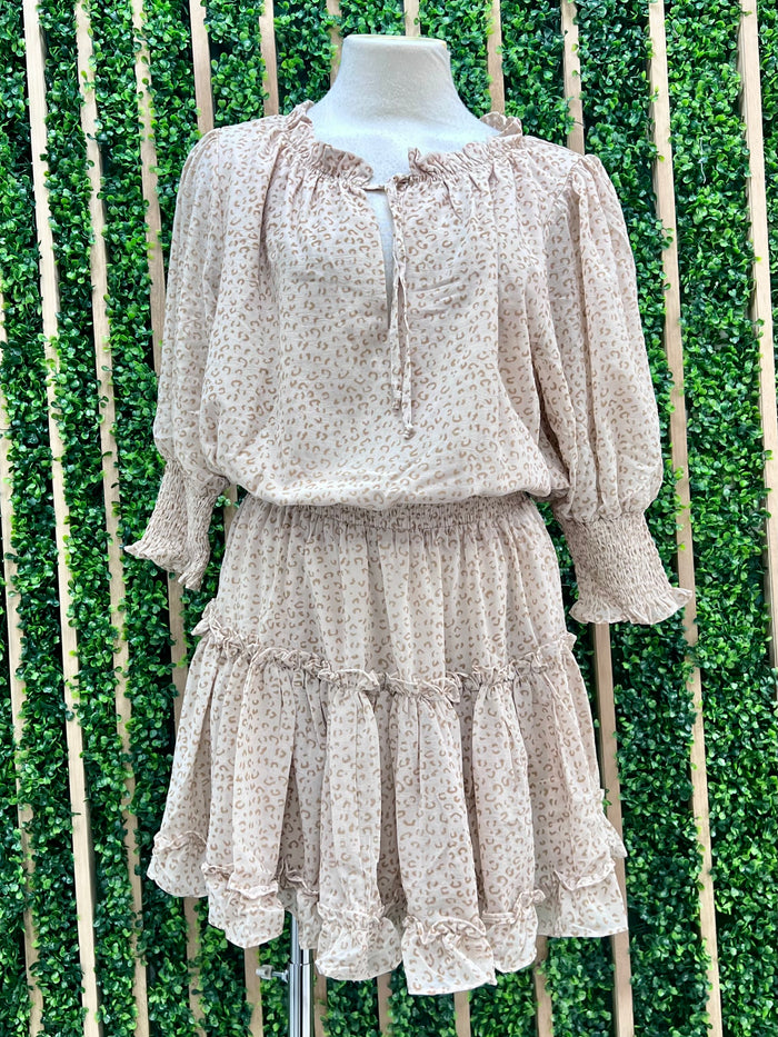 Neutral Leopard Tiered Short dress