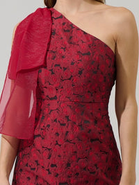 Red Bow Detail Jacquard One Shoulder Short Dress