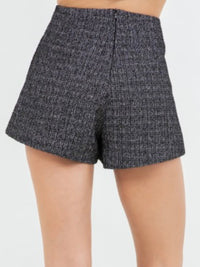 Black Textured Tweed Shorts