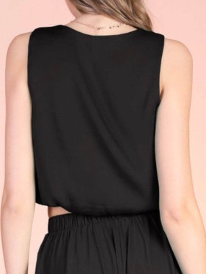 V Neck Neck Satin Crop Top