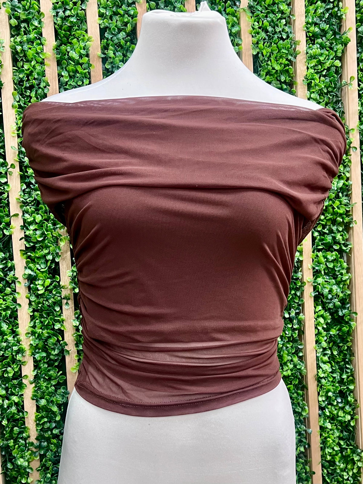 Mesh Off Shoulder Ruched Top
