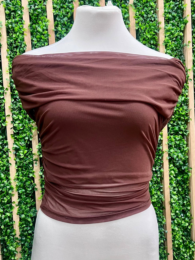 Mesh Off Shoulder Ruched Top